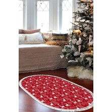 Alanur Home Yılbaşına Özel Keçe Dijital Yıkanabilir Oval Halı CHR3M