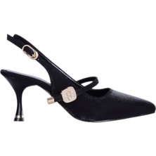 Moda Ayakkabı Alens 2813 Siyah 7cm  Slingback Cilt Kadın Topuklu Ayakkabı