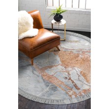 Alanur Home Kaymaz Dijital Mutfak & Salon Halı Star Pamuk Saçaklı Yuvarlak Mermer E5034