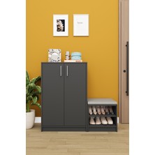 Asra Trend Lüks 2 Kapaklı Oturma Puflu Ayakkabılık Düzenleyici %100 MDF Çok Amaçlı Dolap A28