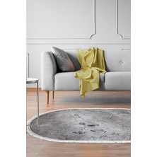 Alanur Home Kaymaz Dijital Mutfak & Salon Halı Trend Saçaklı Oval Mermer E5037