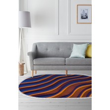 Alanur Home Kaymaz Dijital Mutfak & Salon Halı Trend Saçaklı Oval Geometrik E5022