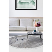 Alanur Home Kaymaz Dijital Mutfak & Salon Halı Yıldız Deri Saçaklı Yuvarlak Mermer E5037