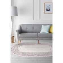 Dekoreko Kaymaz Taban Djt Salon Halısı Trend Saçaklı Oval Modern M5076