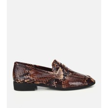 Hotiç 01AYH323400A480 KADIN Deri Kahverengi Yılan Baskılı Klasik Loafer