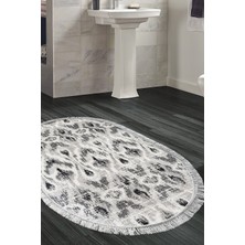 Dekoreko Kaymaz Taban Djt Banyo Halısı Star Pamuk Saçaklı Oval Iskandinav F5136