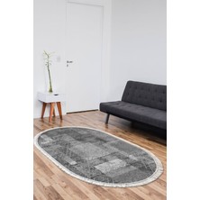 Dekoreko Kaymaz Taban Djt Salon Halısı Yıldız Deri Saçaklı Oval Iskandinav F5132