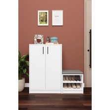 Asra Trend Lüks 2 Kapaklı Oturma Puflu Ayakkabılık Düzenleyici %100 MDF Çok Amaçlı Dolap A21