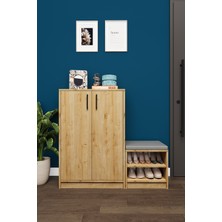 Asra Trend Lüks 2 Kapaklı Oturma Puflu Ayakkabılık Düzenleyici %100 MDF Çok Amaçlı Dolap A22