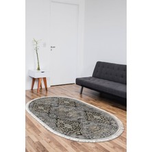 Dekoreko Kaymaz Taban Djt Salon Halısı Yıldız Deri Saçaklı Oval Modern 659M