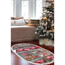 Alanur Home Yılbaşına Özel Pamuk Dijital Yıkanabilir Oval Halı CHR14M