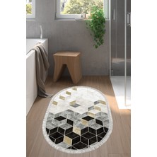 Dekoreko Kaymaz Taban Djt Banyo Halısı Yıldız Deri Saçaklı Oval Iskandinav 2146M