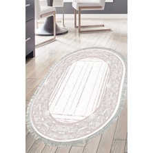Dekoreko Kaymaz Taban Djt Mutfak Halısı Yıldız Deri Saçaklı Oval Modern M5076
