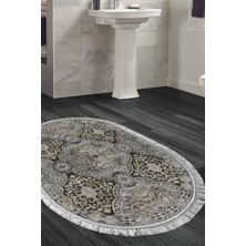 Dekoreko Kaymaz Taban Djt Banyo Halısı Yıldız Deri Saçaklı Oval Modern 659M