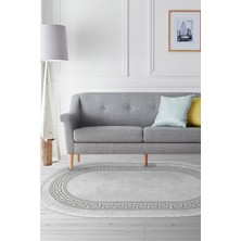 Dekoreko Kaymaz Taban Djt Salon Halısı Yıldız Deri Saçaklı Oval Modern 626M