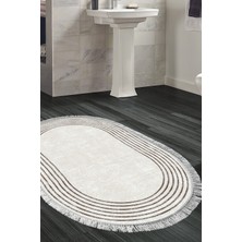 Dekoreko Kaymaz Taban Djt Banyo Halısı Trend Saçaklı Oval Modern M5142
