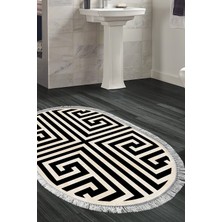 Dekoreko Kaymaz Taban Djt Banyo Halısı Yıldız Deri Saçaklı Oval Modern 658M