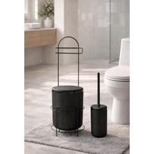 Okyanus Home Siyah Stantlı Wc Kağıtlık Lineayuvarlak Çöp Kovası ve Wc Fırça Seti