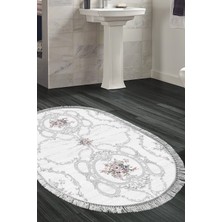 Dekoreko Kaymaz Taban Djt Banyo Halısı Yıldız Deri Saçaklı Oval Modern 1494