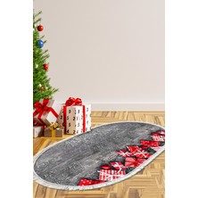 Alanur Home Yılbaşına Özel Keçe Dijital Yıkanabilir Oval Halı CHR1M