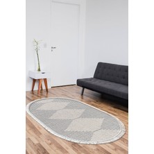 Dekoreko Kaymaz Taban Djt Salon Halısı Yıldız Deri Saçaklı Oval Iskandinav F5085