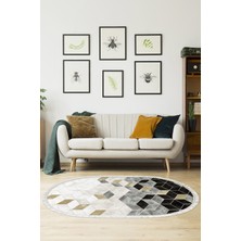 Dekoreko Kaymaz Taban Djt Salon Halısı Yıldız Deri Saçaklı Oval Iskandinav 2146M
