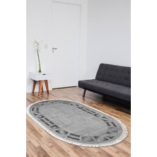 Dekoreko Kaymaz Taban Djt Salon Halısı Yıldız Deri Saçaklı Oval Modern 691M