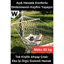Wonara #hamak Tek Kişilik Hamak Ahşap Çıtalı Dayanıklı Eko Ip Örgü Sistemli Bahçe Balkon Kamp Piknik Taşınabilir Konforlu Dinlenme Salıncağı Kolay Kurulumlu Outdoor Hamak 80KG