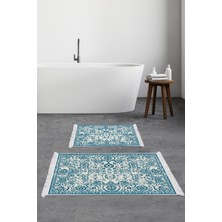Alanur Home Eko Trend Djt 2 Li Yıkanabilir Kaymaz Taban Banyo Paspas Klozet Takımı 744 Vintage Mavi (50 x 80 - 40 x 50)
