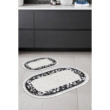 Alanur Home Eko Trend Djt 2 Li Yıkanabilir Kaymaz Taban Oval Banyo Paspas Klozet Takımı 1495 Modern Siyah (60 x 100 - 50 x 60)