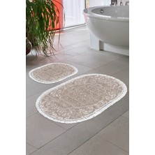 Alanur Home Eko Trend Djt 2 Li Yıkanabilir Kaymaz Taban Oval Banyo Paspas Klozet Takımı 1488 Modern Kahve (60 x 100 - 50 x 60)