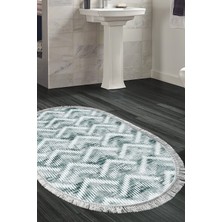 Dekoreko Kaymaz Taban Djt Banyo Halısı Yıldız Deri Saçaklı Oval Iskandinav F5124
