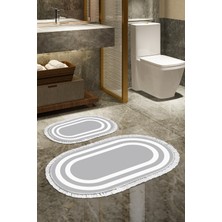 Alanur Home Eko Trend Djt 2 Li Yıkanabilir Kaymaz Taban Oval Banyo Paspas Klozet Takımı 2229M Bordürlü Gri Beyaz (50 x 80 - 40 x 50)