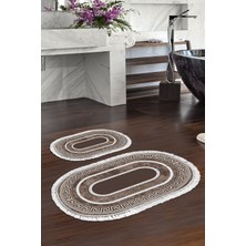Alanur Home Eko Trend Djt 2 Li Yıkanabilir Kaymaz Taban Oval Banyo Paspas Klozet Takımı 651M Modern Gold (50 x 80 - 40 x 50)