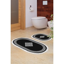 Alanur Home Eko Trend Djt 2 Li Yıkanabilir Kaymaz Taban Oval Banyo Paspas Klozet Takımı 656M Modern Gold (50 x 80 - 40 x 50)