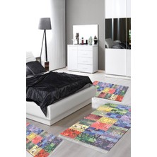 Alanur Home Eko Trend Djt Yıkanabilir Kaymaz Taban 3 Lü Yatak Odası Takımı MU148 Patchwork Gri