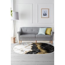 Alanur Home Alanur Yıldız Deri Tabanlı Saçaklı Dijital Halı Oval