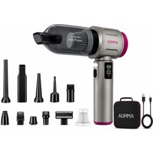 Auhma Ahv-42 20.000 Pa Kablosuz Araç Süpürgesi – 100W Güç, Dijital Ekran, LED Fener, Güçlü Süpürge Gri-Mor