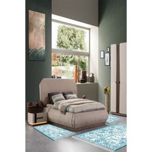 Alanur Home Eko Trend Djt Yıkanabilir Kaymaz Taban 3 Lü Yatak Odası Takımı 744 Vintage Mavi
