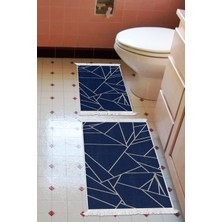 Alanur Home Eko Trend Djt 2 Li Yıkanabilir Kaymaz Taban Banyo Paspas Klozet Takımı 717 Modern Lacivert (50 x 80 - 40 x 50)