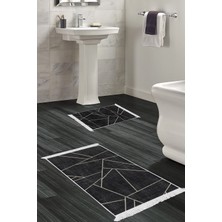 Alanur Home Eko Trend Djt 2 Li Yıkanabilir Kaymaz Taban Banyo Paspas Klozet Takımı 717 Modern Lacivert (50 x 80 - 40 x 50)