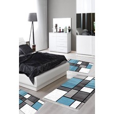 Alanur Home Eko Trend Djt Yıkanabilir Kaymaz Taban 3 Lü Yatak Odası Takımı S5044 Geometrik Mavi