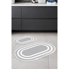 Alanur Home Eko Trend Djt 2 Li Yıkanabilir Kaymaz Taban Oval Banyo Paspas Klozet Takımı 2229M Bordürlü Gri Beyaz (60 x 100 - 50 x 60)