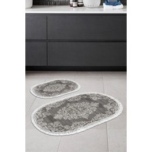Alanur Home Eko Trend Djt 2 Li Yıkanabilir Kaymaz Taban Oval Banyo Paspas Klozet Takımı 762 Osmanli Gri (50 x 80 - 40 x 50)