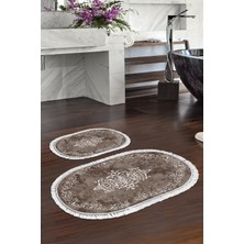 Alanur Home Eko Trend Djt 2 Li Yıkanabilir Kaymaz Taban Oval Banyo Paspas Klozet Takımı 616 Klasik Bej (50 x 80 - 40 x 50)