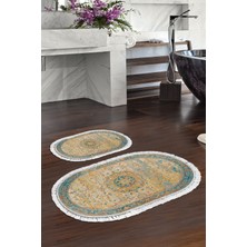 Alanur Home Eko Trend Djt 2 Li Yıkanabilir Kaymaz Taban Oval Banyo Paspas Klozet Takımı P1356 Vintage Kırmızı (50 x 80 - 40 x 50)