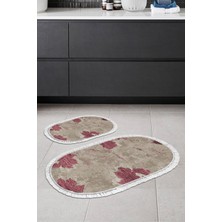 Alanur Home Eko Trend Djt 2 Li Yıkanabilir Kaymaz Taban Oval Banyo Paspas Klozet Takımı 660M Suluboya Bej (60 x 100 - 50 x 60)