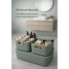 Okyanus Home Linea Smart Box Yeşil 3lü Set 1 Adet 4,5 Lt 2 Adet 2,4 Lt Kapaklı Çok Amaçlı Saklama Kutusu