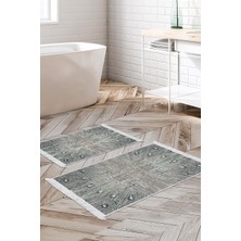 Alanur Home Eko Trend Djt 2 Li Yıkanabilir Kaymaz Taban Banyo Paspas Klozet Takımı 743 Modern Mavi (50 x 80 - 40 x 50)