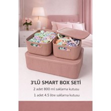 Okyanus Home Linea Smart Box Pembe 3lü Set 1 Adet 4,5 Lt 2 Adet 2,4 Lt Kapaklı Çok Amaçlı Saklama Kutusu